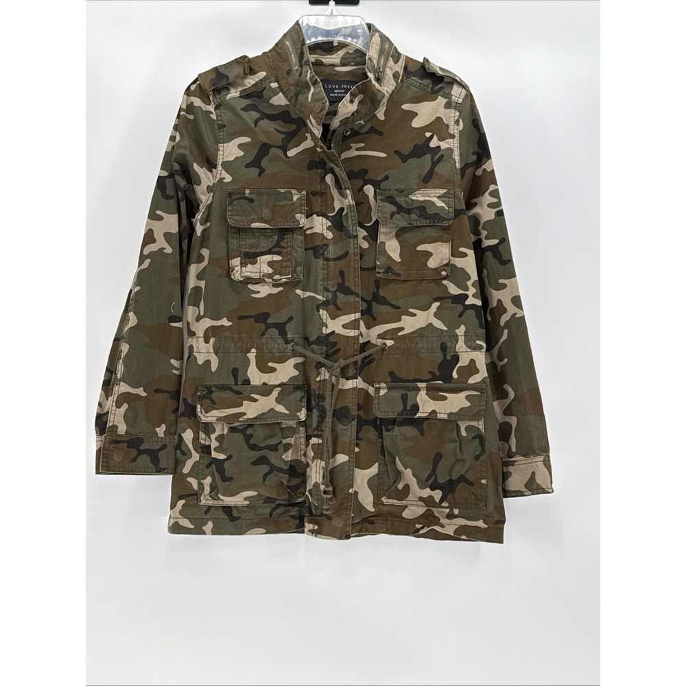 Love Tree Camo Military Jacket Womens Size M Full Zip Mock Neck Army Utility